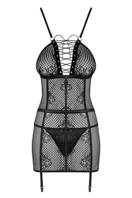 Obsessive Basitta chemise Nocna komplet koszulka + stringi, czarny