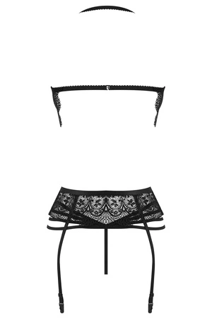 Beauty Night Lace Temptation BN6746 Nocna komplet biustonosz + stringi + pas do pończoch, black