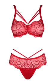 Obsessive Loventy 2-pcs set Nocna komplet biustonosz + stringi, czerwony