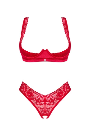 Obsessive Lacelove 2-pcs cupless set Nocna komplet półbiustonosz + stringi, czerwony