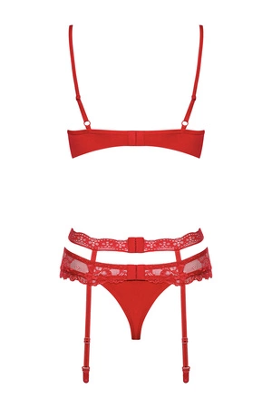 Obsessive Heartina set Nocna komplet biustonosz + stringi + pas do pończoch, czerwony