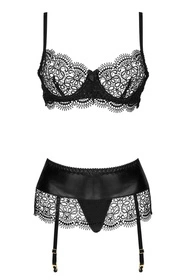 Beauty Night Adelia set BN6693 Nocna komplet biustonosz + stringi + pas do pończoch, black