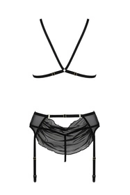 Passion Deliena set Nocna komplet biustonosz + stringi + pas do pończoch, black
