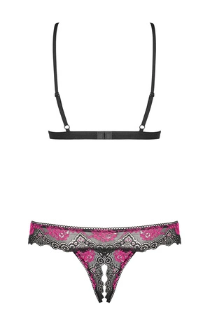 Obsessive Tulia cupless set Nocna komplet biustonosz + stringi, czarny