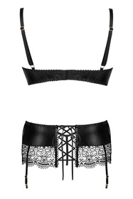 Beauty Night Adelia set BN6693 Nocna komplet biustonosz + stringi + pas do pończoch, black