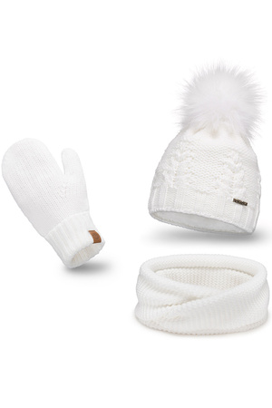 Pamami 17549+14603+20680 Komplet czapka+komin+r�kawiczki, 007 bia�y
