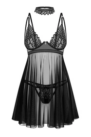 Obsessive Donarella babydoll Nocna komplet koszulka + stringi, black