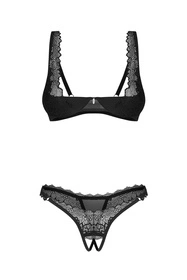 Obsessive Deina More 2-pcs crotchless set Nocna komplet półbiustonosz + stringi, black