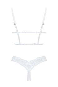 Obsessive Heavenlly 2-pcs cupless set Nocna komplet półbiustonosz + stringi, biały