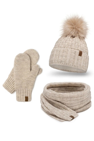 Vivisence 7015 Kmpl+R Komplet czapka+szalik+rękawiczki, beżowy
