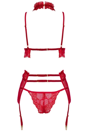 Beauty Night Velvet Sin set BN6762 Nocna komplet biustonosz + stringi + pas do pończoch, cherry