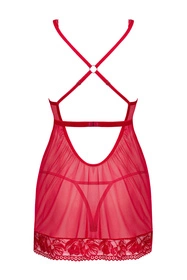 Obsessive Lacelove babydoll Nocna komplet koszulka + stringi, czerwony