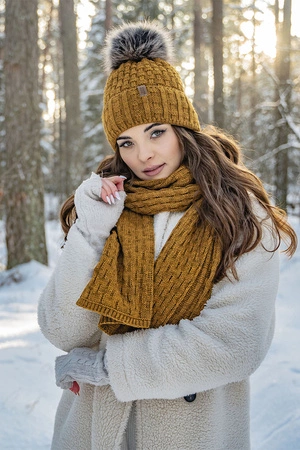 Vivisence 7015 Kmpl+R Komplet czapka+szalik+rękawiczki, ciemny żółty