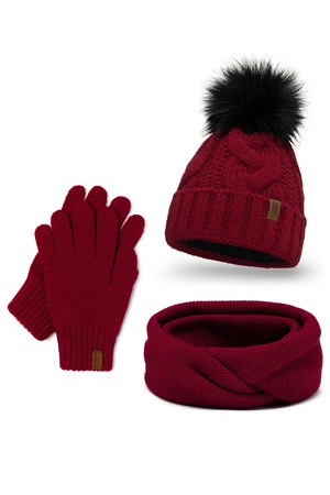 Vivisence 7014 Kmpl+R Komplet czapka+komin+rękawiczki, bordowy