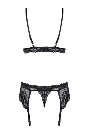Obsessive 810-SEG-1 Nocna komplet biustonosz + stringi + pas do pończoch, czarny