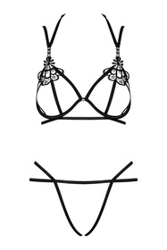 Obsessive Badossa 2-pcs set Nocna komplet biustonosz + stringi, czarny