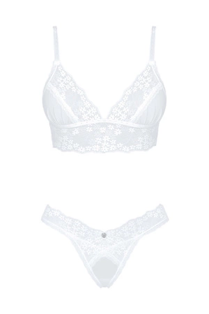 Obsessive Heavenlly 2-pcs set Nocna komplet biustonosz + stringi, biały