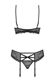 Obsessive 818-SEG-1 Nocna komplet biustonosz + stringi + pas do pończoch, czarny