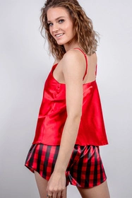 Dkaren DK-KK-016 Nocna komplet top + szorty, czerwony-krata