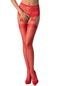 Passion S027  Wyrób pończoszniczy pończochy z pasem, red
