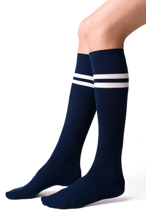 Steven 072 bawełniane z paskami Wyrób pończoszniczy podkolanówki, granatowy