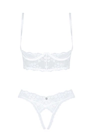 Obsessive Heavenlly 2-pcs cupless set Nocna komplet półbiustonosz + stringi, biały