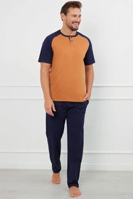 Italian Fashion Aleksander kr.r. dł.sp. Nocna piżama, koniak/granat