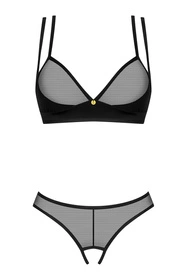 Obsessive Nesari 2-pcs crotchless set Nocna komplet biustonosz + stringi, czarny