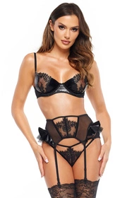 Beauty Night Rafaella set BN6717 Nocna komplet biustonosz + stringi + pas do pończoch, black