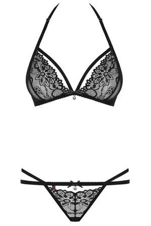 Obsessive 838-SET-1 Nocna komplet biustonosz + stringi, czarny