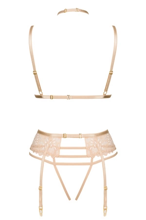 Beauty Night Noemi set BN6723 Nocna komplet biustonosz + stringi + pas do pończoch, nude