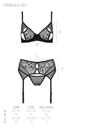 Passion Primula set Nocna komplet biustonosz + stringi + pas do pończoch, black
