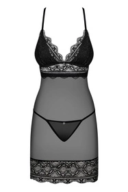 Obsessive Renelia chemise Nocna komplet koszulka + stringi, czarny