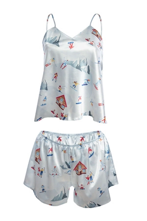 Dkaren DK-KK-015 Nocna komplet top + szorty, biały-wzór