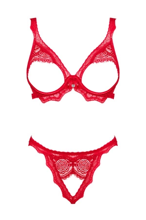 Obsessive Bergamore 2-pcs set Nocna komplet biustonosz + stringi, czerwony