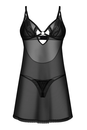 Obsessive Alliane chemise & thong Nocna komplet koszulka + stringi, black