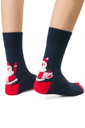 Steven Merry Christmas 136 Skarpety za kostkę, granatowy-mikołaj