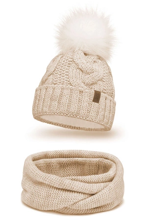 Vivisence 7014Kmpl Komplet czapka+komin, beżowy jasny