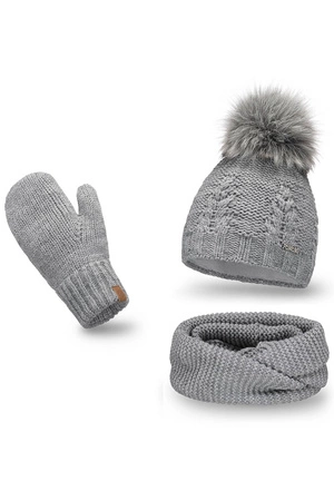 Pamami 17549+14603+20680 Komplet czapka+komin+rękawiczki, 003 jasnoszary