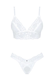 Obsessive Heavenlly 2-pcs set Nocna komplet biustonosz + stringi, biały