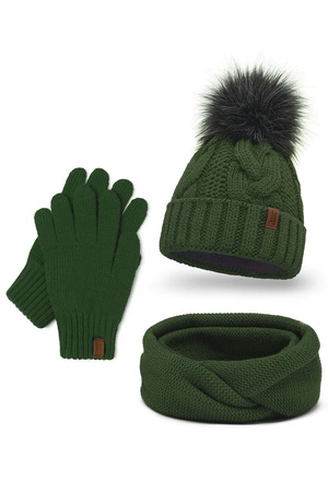 Vivisence 7014 Kmpl+R Komplet czapka+komin+rękawiczki, zielony