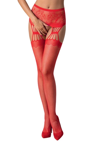 Passion S027 Wyrób pończoszniczy pończochy z pasem, red