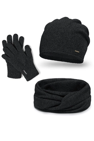 Vivisence 7087Kmpl Komplet czapka+komin+rękawiczki, czarny melanż