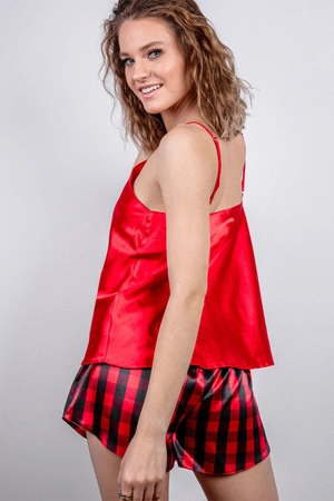 Dkaren DK-KK-016 Nocna komplet top + szorty, czerwony-krata