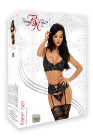 Beauty Night Ileen set BN6536 Nocna komplet biustonosz + stringi + pas do pończoch, black