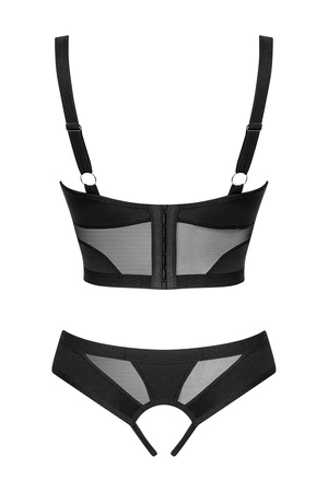 Obsessive Chic Amoria 2-pcs crotchless set Nocna komplet półbiustonosz + stringi otwarte, czarny