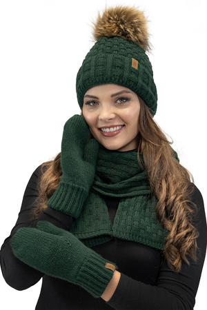 Vivisence 7015 Kmpl+R Komplet czapka+szalik+r�kawiczki, zielony