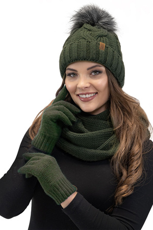 Vivisence 7014 Kmpl+R Komplet czapka+komin+r�kawiczki, zielony
