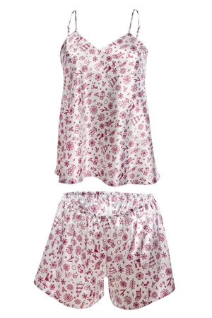 Dkaren DK-KK-013 Nocna komplet top + szorty, ecru-wzór