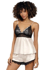 Dkaren Ola Nocna komplet koszulka + szorty, jasny ecru